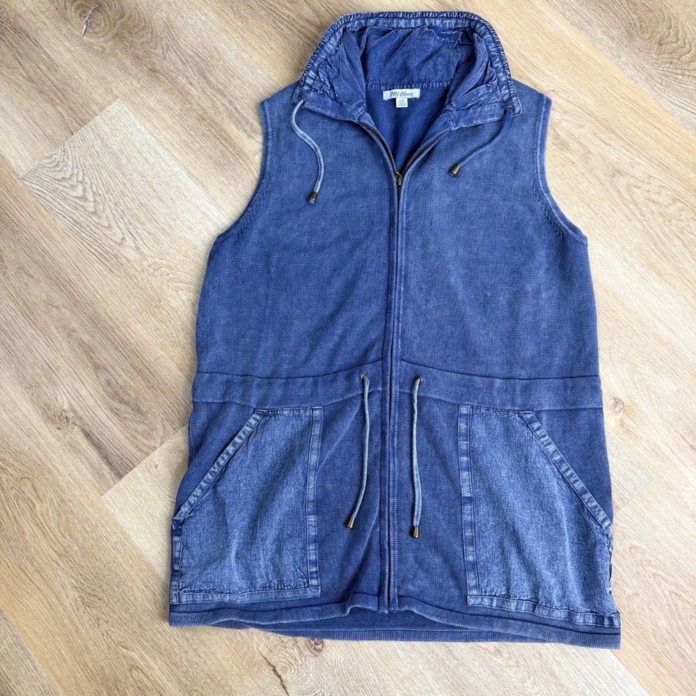 PBJ Blues Acid Wash Knit Cowl Neck Zip Up Vest Women L Preppy Streetwear Layers